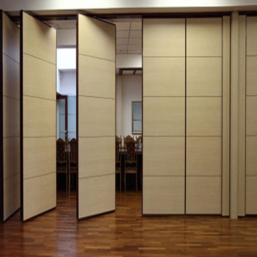 Acoustic sliding folding partition installed in conference room for sound insulation