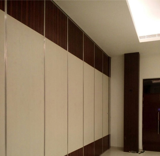 Wooden acoustic partition panels in office interior for sound insulation and modern design